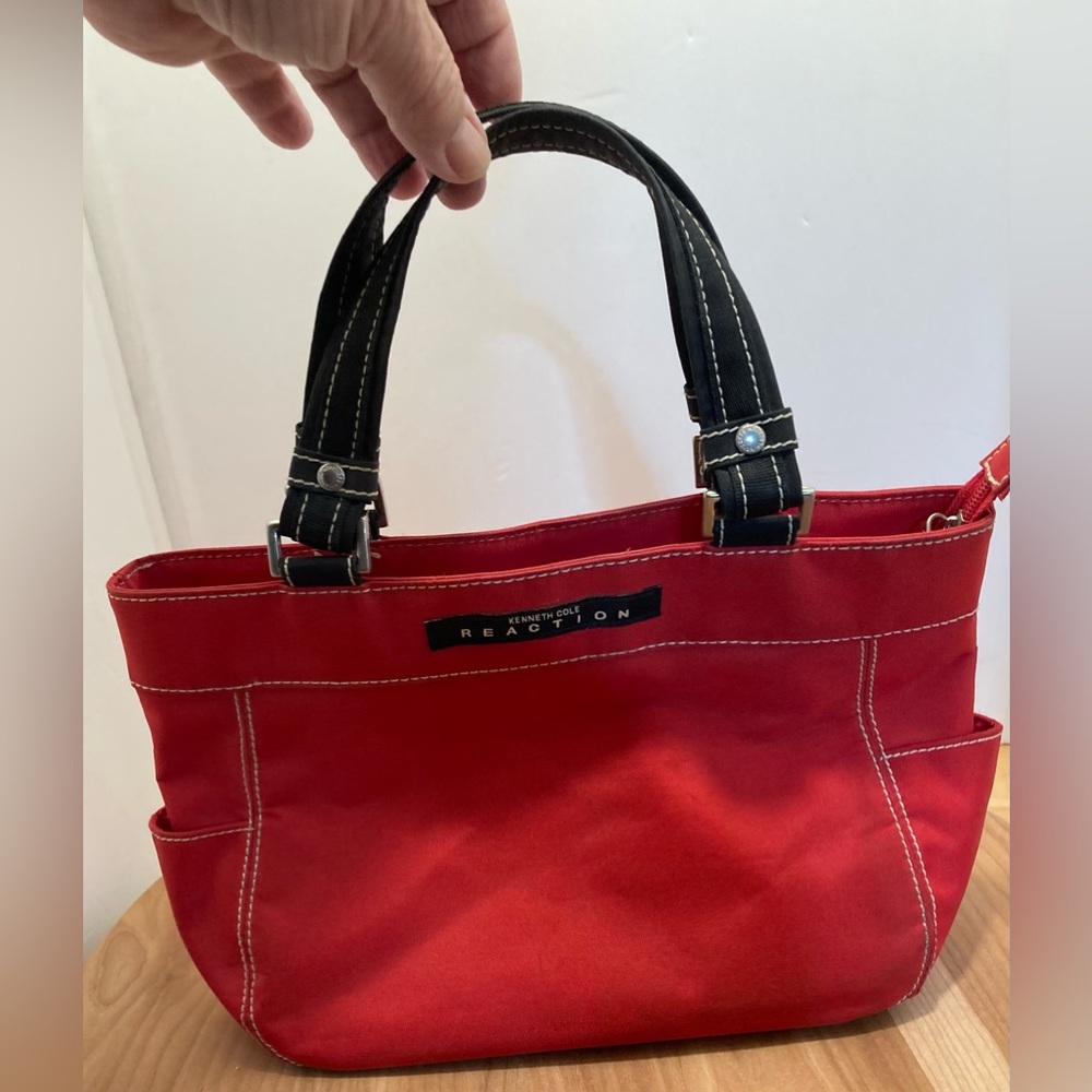 Kenneth Cole Red Canvas bag with Brown Handles